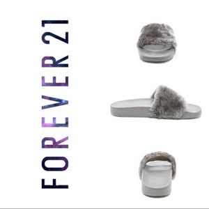 F21 Lavender Faux Fur Slides
